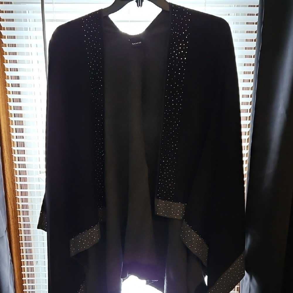 SAACHI Black Poncho with Studded Accents